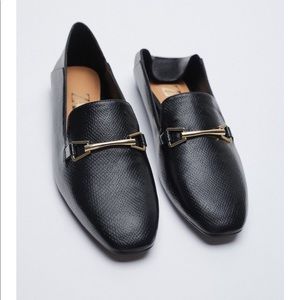 ZARA BLACK CHIC LOAFERS ANIMAL SNAKE PRINT BLACK SHOES  NEW 9
